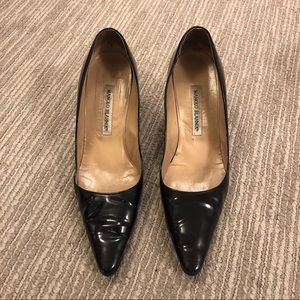 Manolo Blahnik Alex Navy Patent Leather Pump